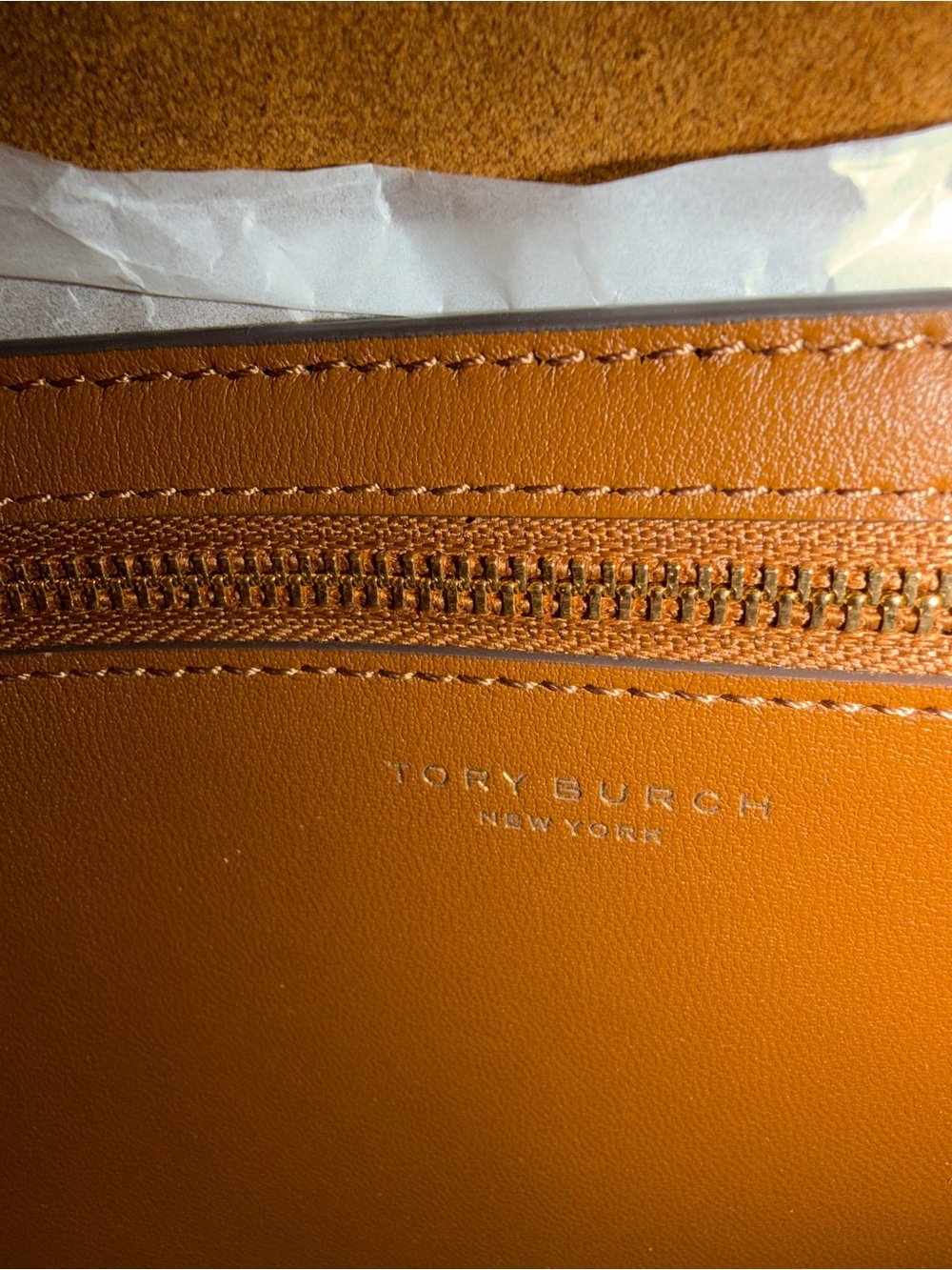 Tory Burch Large Lee Radziwill Whipstitch Suede Shoulder Bag in Wild Tobacco - Picture 8 of 11
